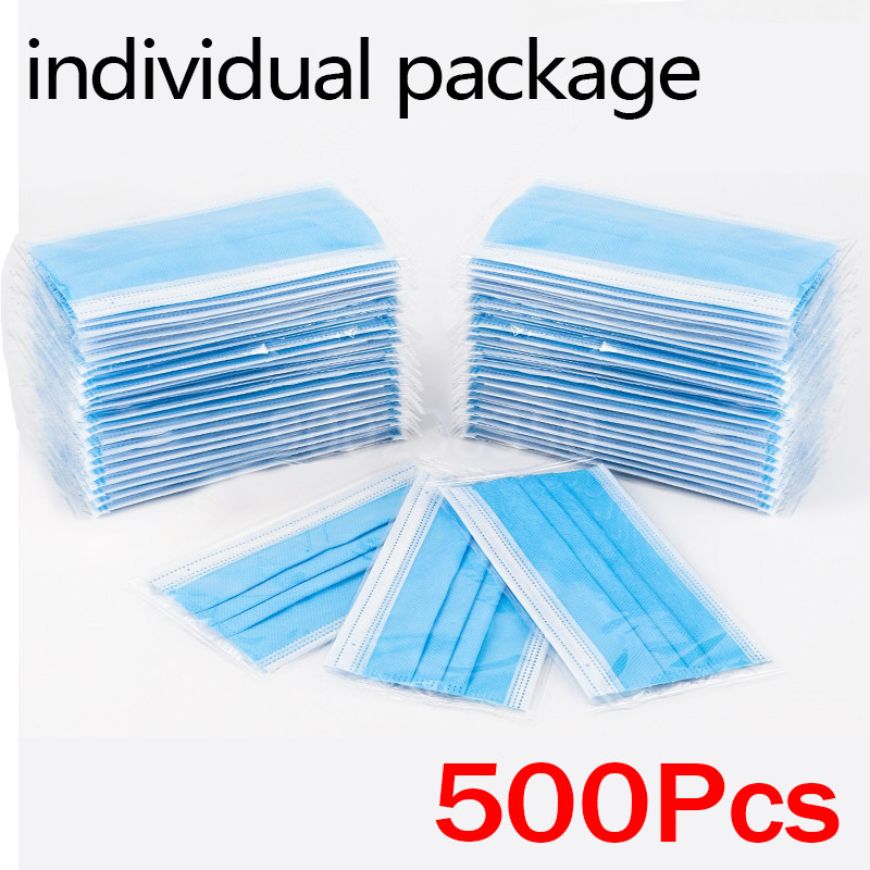 Disposable Mask Blue - 10개~500개 묶음, 일회용 성인용 개별 포장