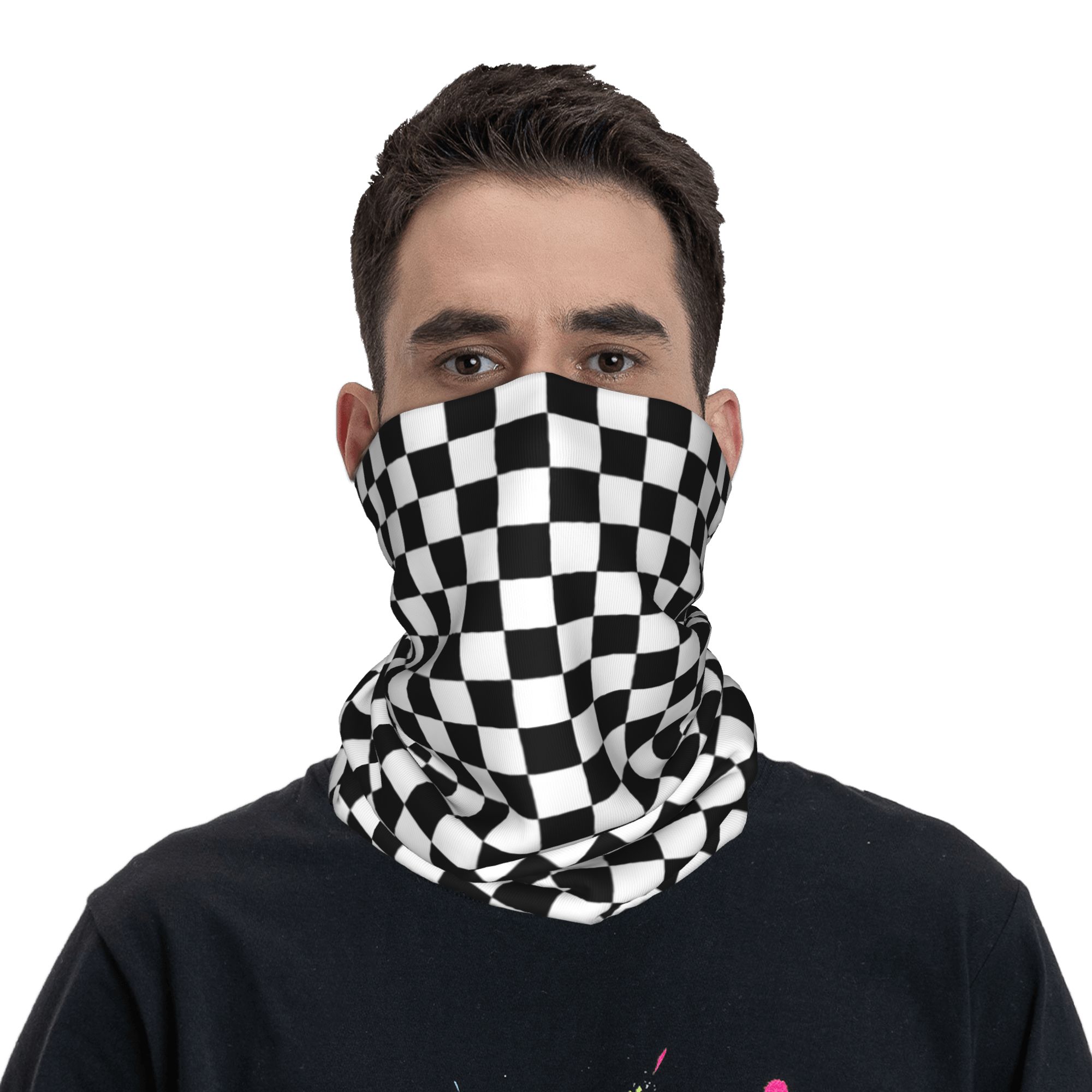 검은색과 흰색 체크무늬가 있는 반다나, 목 보호대, 프 - Sports Mask Breathable 리뷰 및 가격